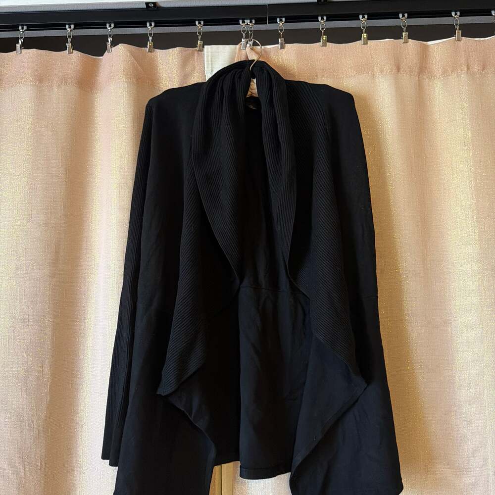 White House Black Market Black Draped Open Front Ribbed Cardigan Sweater